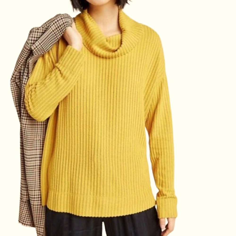 Anthropologie Maeve Vanna Cowl Neck Pullover Marigold Knit Sweater Sz L